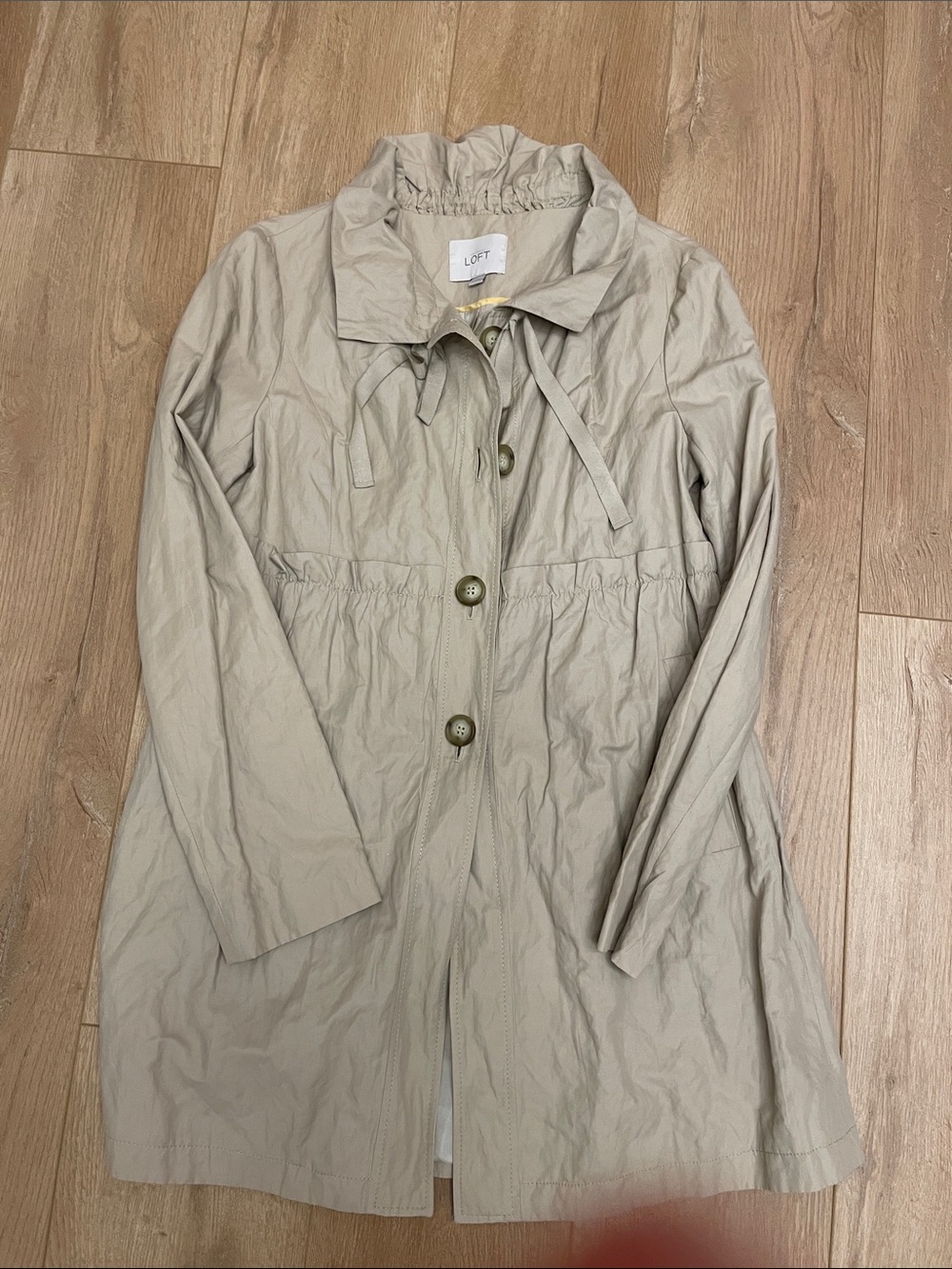 LOFT Light Khaki Drawstring Waist Trench Coat